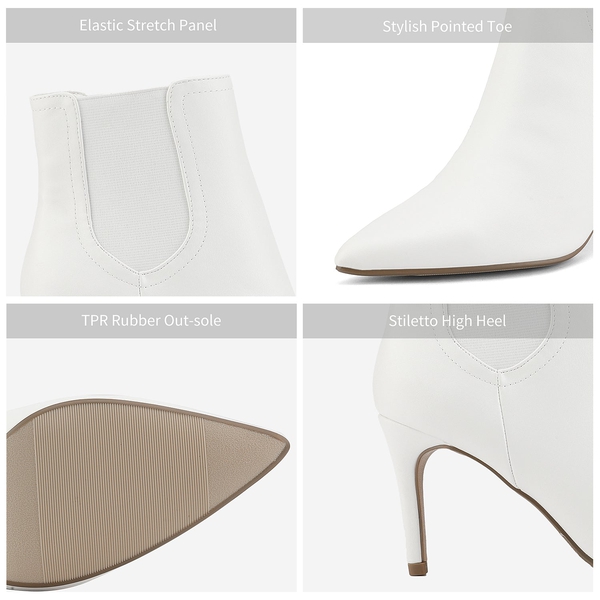 Pointed Toe Stiletto Ankle Booties - WHITE PU - 4